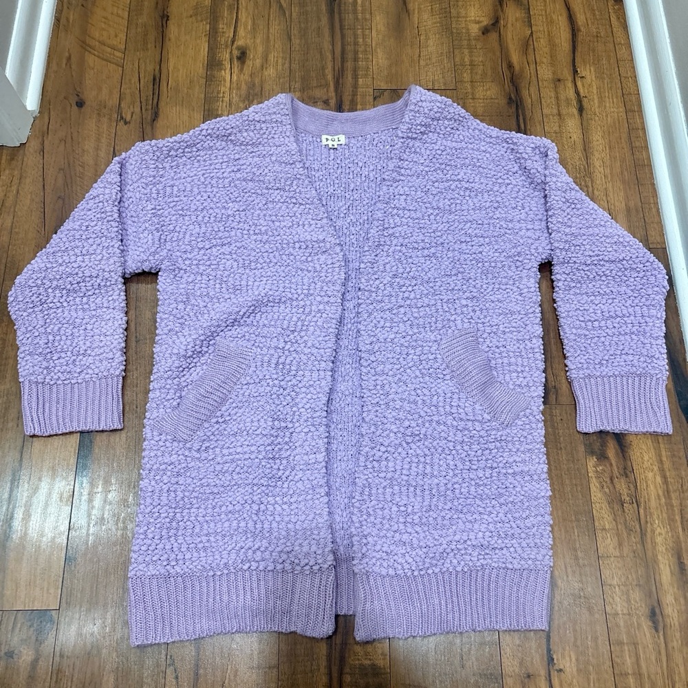 POL Lavender Popcorn Knit Textured Sweater Cardigan Women’s Small Spring Chunky